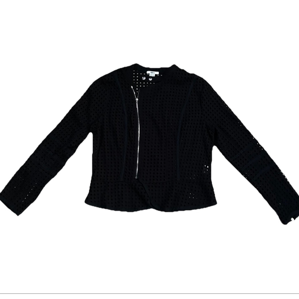 Women's Bar III Black Crochet Asymmetrical Zip Jacket XL